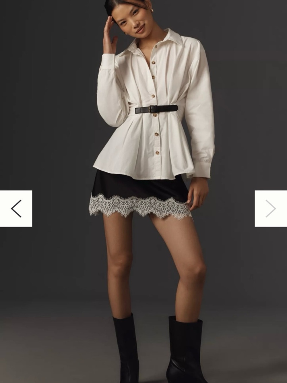 Anthropologie Cream Button-Front Peplum Blouse with Black Belt Accent - Picture 4 of 7